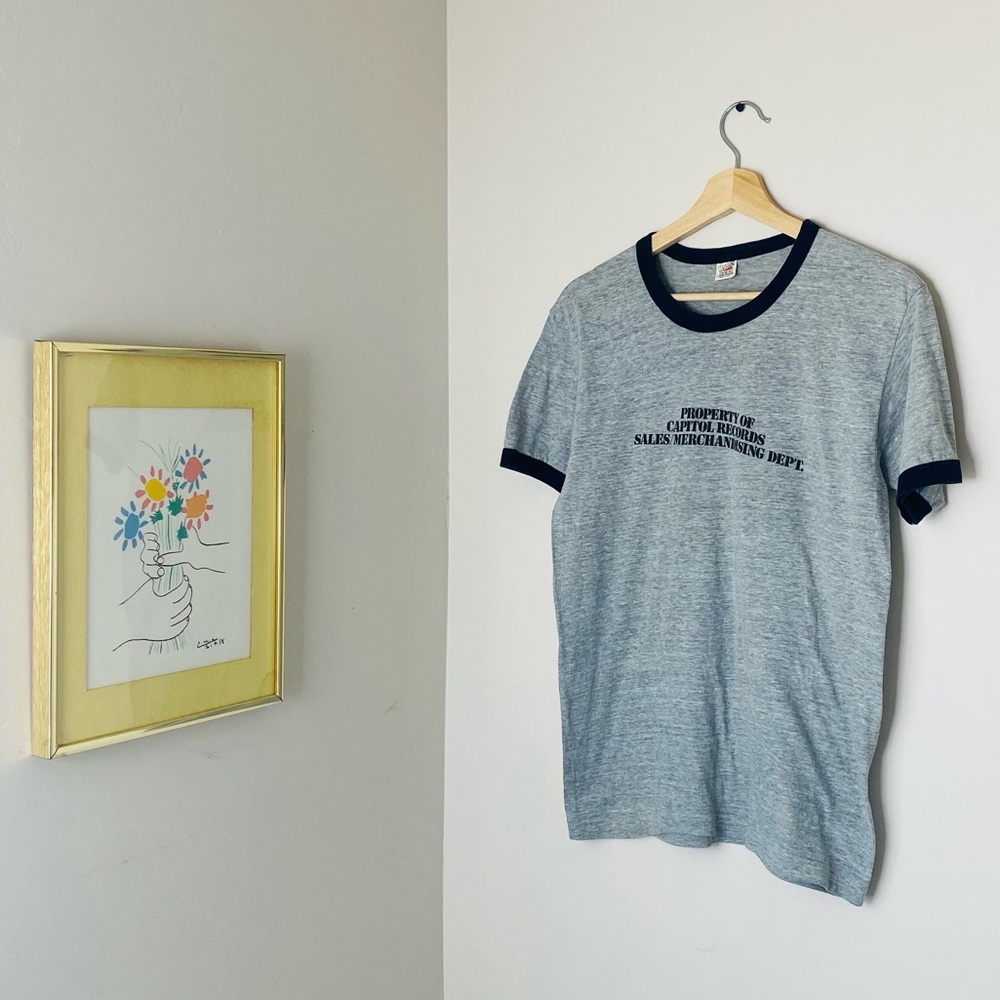 1980s Property of Capitol Records Ringer T-shirt Size Medium